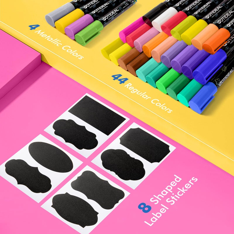 GOTIDEAL Liquid Chalk Markers Erasable,Window Chalk Markers for blackboard Washable,Non-toxic Chalk Pens for Calendar,Chalkboard,Glass,Cars with Reversible Tips(48 Colors,6mm) - Image 3