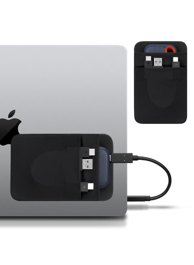 Portable Hard Drive Sleeve for Laptop, 2-Pocket Stick on Pouch with Reusable Adhesive, for San Disk, Samsung, Crucial, Portable External Solid State Drive SSD Hard Drive Carrying Case, Black - Image 1