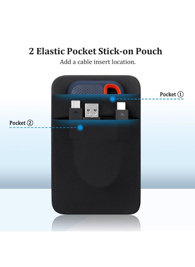 Portable Hard Drive Sleeve for Laptop, 2-Pocket Stick on Pouch with Reusable Adhesive, for San Disk, Samsung, Crucial, Portable External Solid State Drive SSD Hard Drive Carrying Case, Black - Image 5