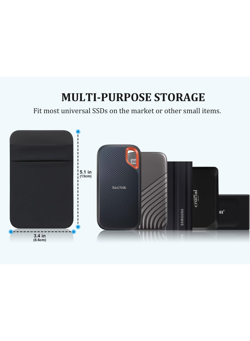 Portable Hard Drive Sleeve for Laptop, 2-Pocket Stick on Pouch with Reusable Adhesive, for San Disk, Samsung, Crucial, Portable External Solid State Drive SSD Hard Drive Carrying Case, Black - Image 2