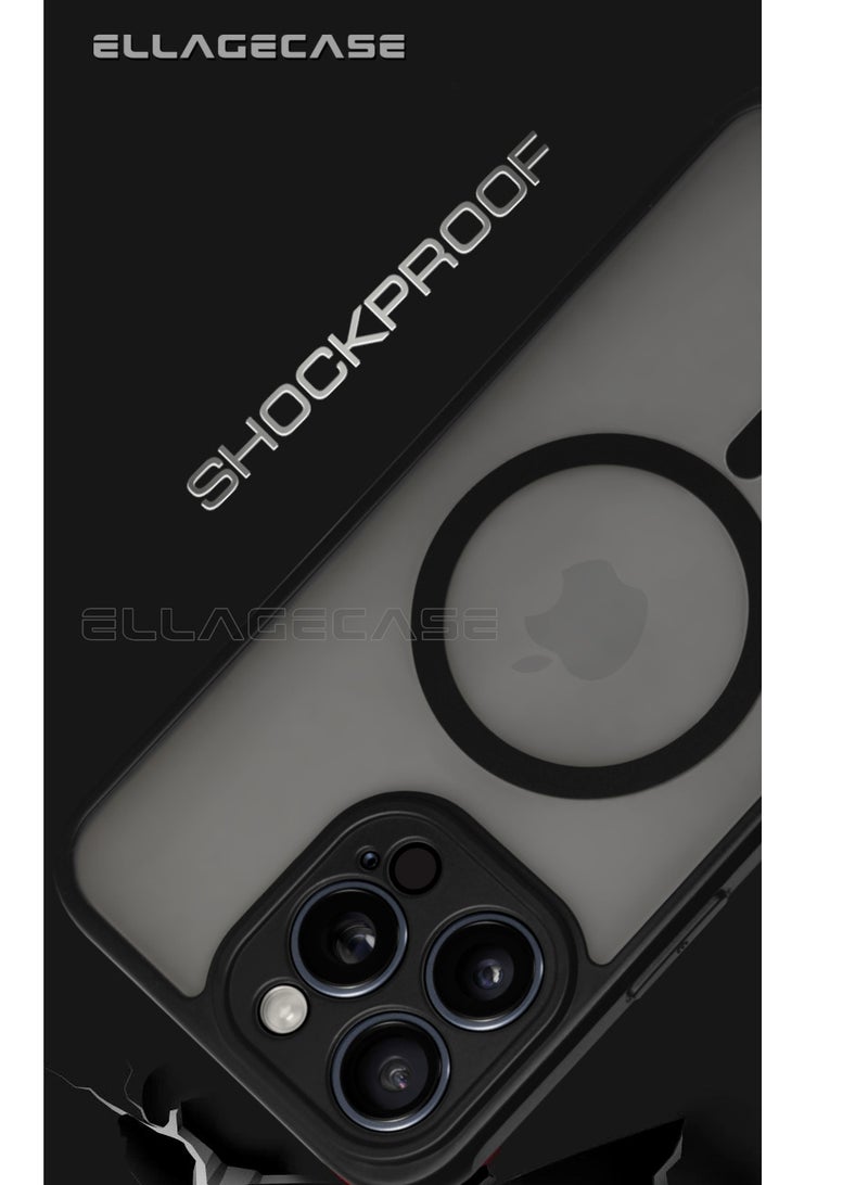 ELLAGECASE حافظة لجهاز آيفون 14 برو، حافظة رفيعة جداً بدون إطار مع شحن لاسلكي مغناطيسي، حماية كاميرا قوية، غطاء أسود مضاد للصدمات - Image 2