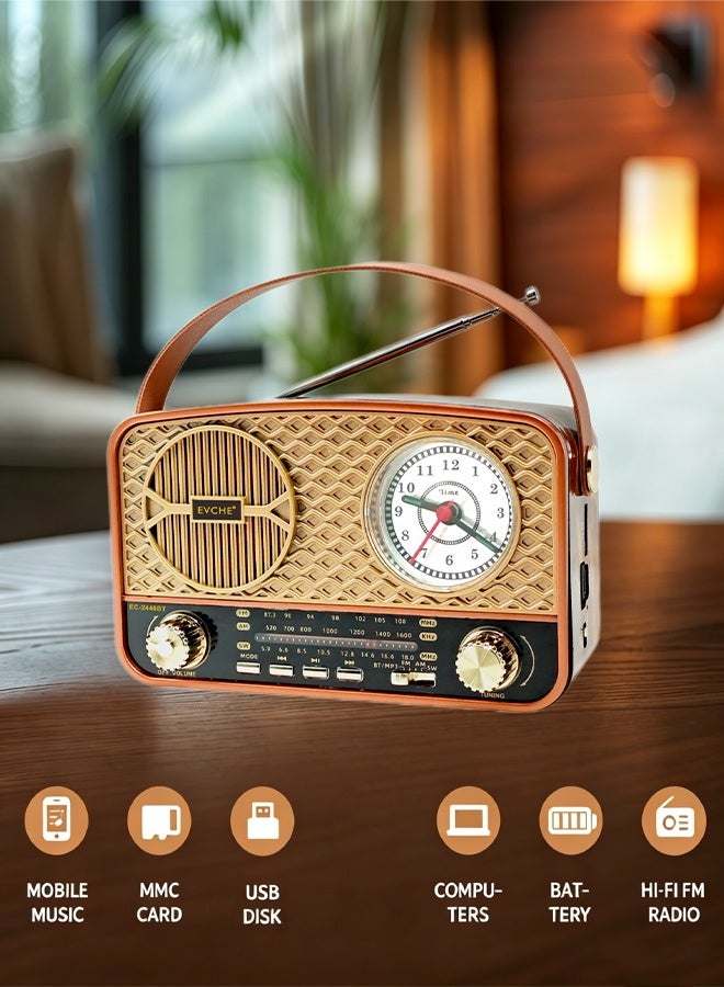 إيفتشي راديو بلوتوث محمول  جهاز كامل مستقبل FM/AM/SW مشغل MP3 عبر USB وبطاقة TF إدخال AUX بطارية قابلة للشحن ومصباح LED - Image 4