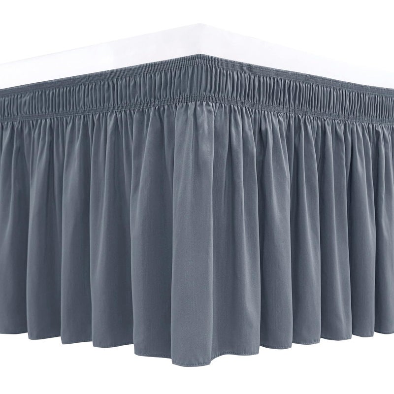 Biscaynebay Biscaynebay Wrap Around Bed Skirts for Queen Beds Short Drop of 12 Dark Grey Adjustable Elastic Dust Ruffles Easy Fit Wrinkle Resistant Silky Luxurious Fabric Machine Washable