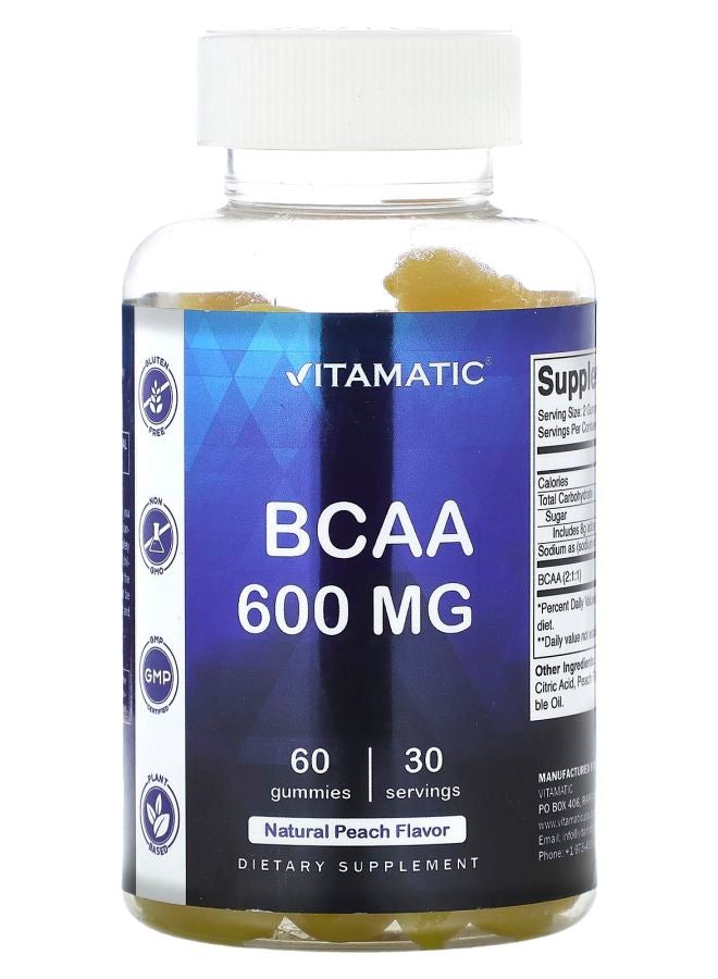 Vitamatic BCAA Natural Peach 600 mg 60 Gummies (300 mg per Gummy)