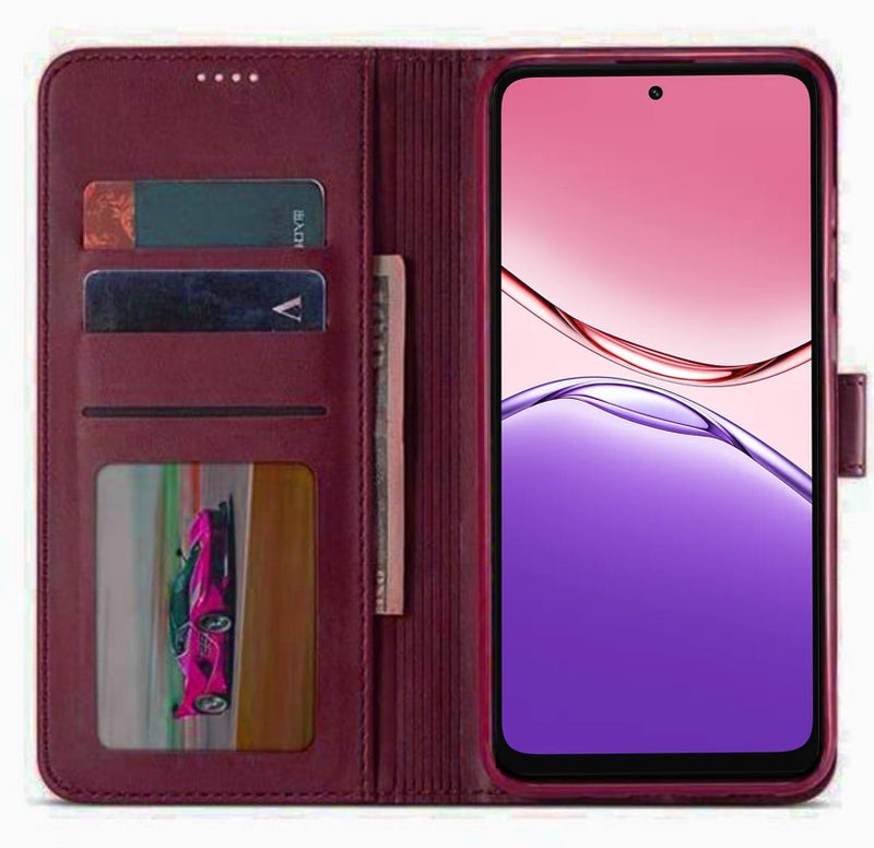 SHINESTAR Oppo K13x 5G Flip Back Cover | PU Leather Flip Cover Wallet Case with TPU Silicone Case Back Cover for Oppo K13x 5G - Blood Red - Image 3