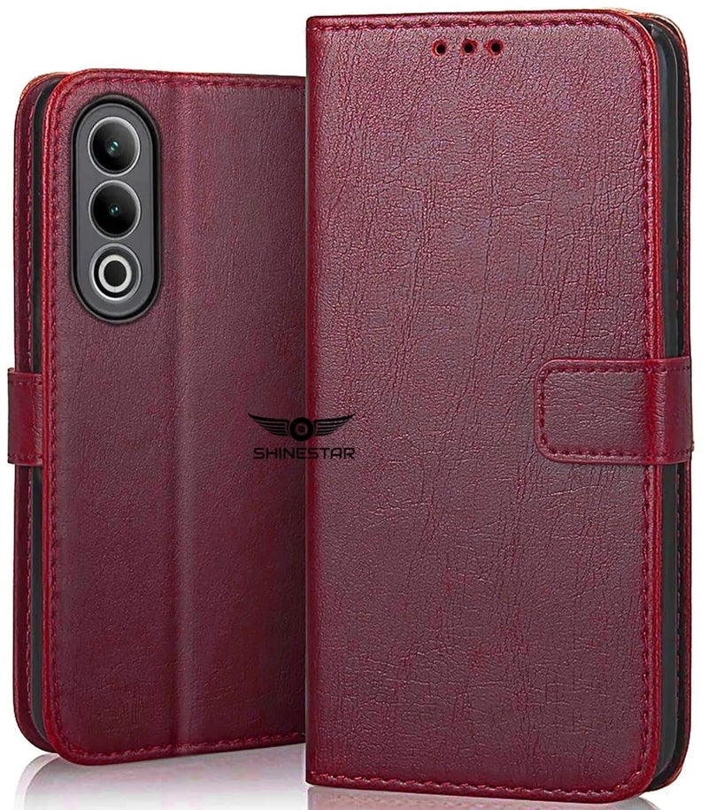 SHINESTAR Oppo K13x 5G Flip Back Cover | PU Leather Flip Cover Wallet Case with TPU Silicone Case Back Cover for Oppo K13x 5G - Blood Red - Image 1