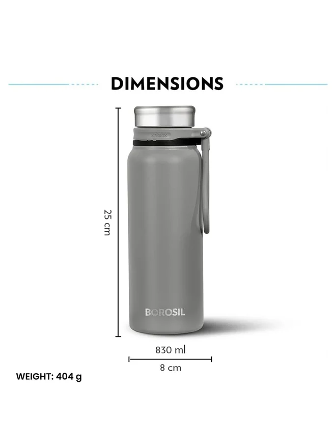 بوروسيل زجاجة مياه فياكيوم أكوافيت رمادي ٨٣٠ مل