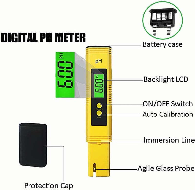 Meridian LOVEWEE Pocket‑Size Digital pH Meter – 0.01 Accuracy, 0‑14 Range, Yellow - CT - Image 2