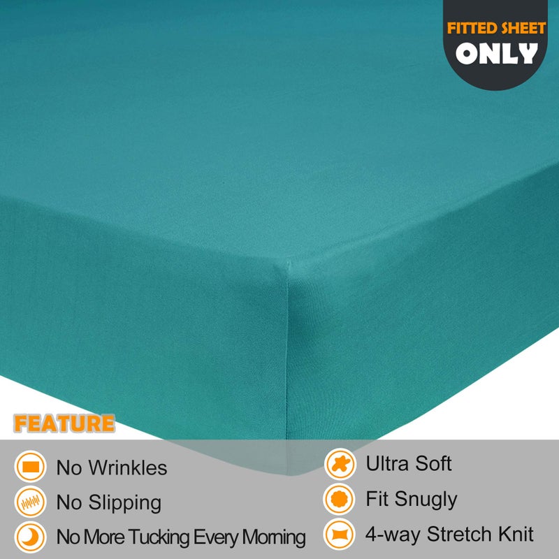 N&Y HOME Stretch King Fitted Sheet Only - Jersey Knit & Soft Cozy T-Shirt Like  4-Way Stretchy Snug Fit & No More Slipping King Size Mattress Sheets - Turquoise  King  - Image 2
