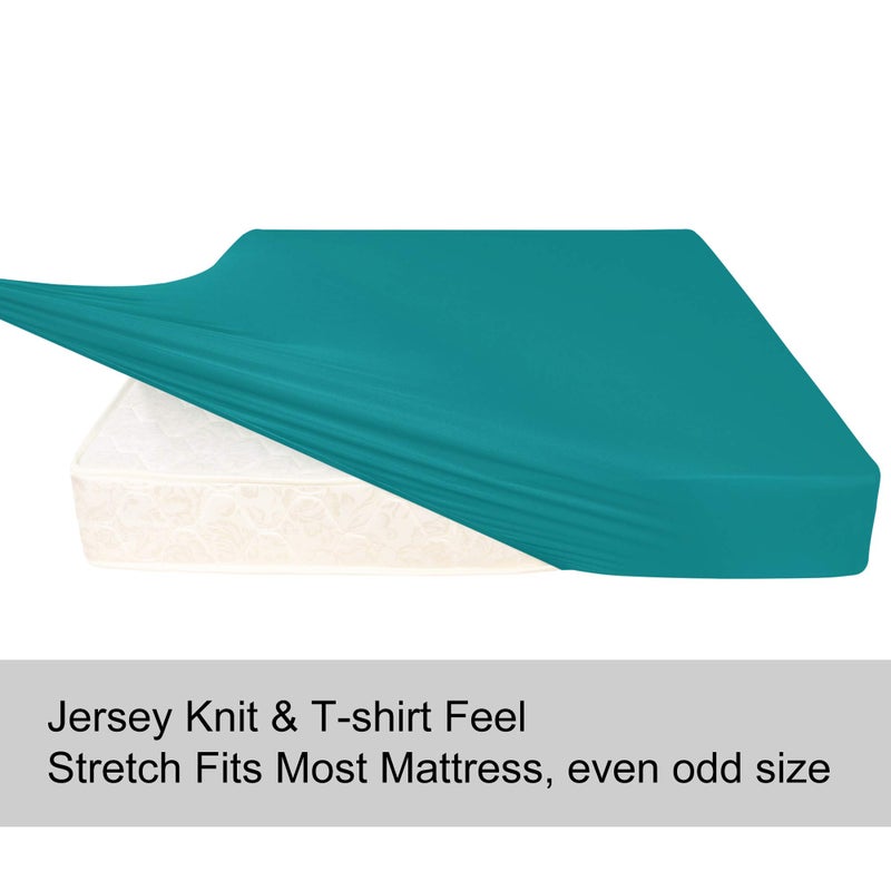 N&Y HOME Stretch King Fitted Sheet Only - Jersey Knit & Soft Cozy T-Shirt Like  4-Way Stretchy Snug Fit & No More Slipping King Size Mattress Sheets - Turquoise  King  - Image 3