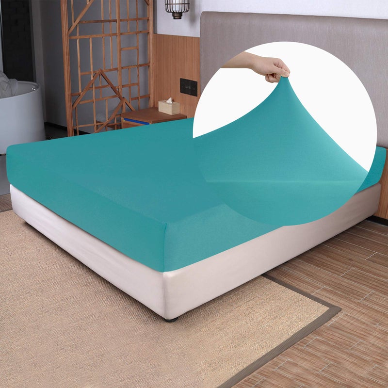 N&Y HOME Stretch King Fitted Sheet Only - Jersey Knit & Soft Cozy T-Shirt Like  4-Way Stretchy Snug Fit & No More Slipping King Size Mattress Sheets - Turquoise  King  - Image 1