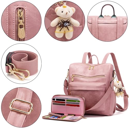 Soperwillton Women Backpack Purse Multipurpose Design Handbags Shoulder Bag PU Leather Travel bag Backpack Set 2pcs - Image 4