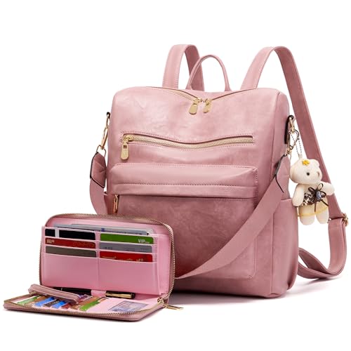 Soperwillton Women Backpack Purse Multipurpose Design Handbags Shoulder Bag PU Leather Travel bag Backpack Set 2pcs - Image 1