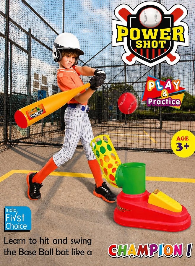 Goyal's Goyals Automatic Plastic Pitcher Power Shot Base Ball Game Unbreakable Includes 1 Bat 3 Balls for Age 3 Years & Above | Foot Pedal Launcher Training Toy - Red & Yellow - Image 1