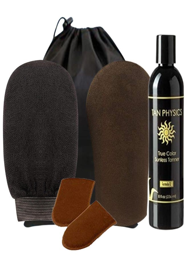 Tan Physics Sunless Tanner - 6pc Tanning Kit with Face & Body Mitts, Exfoliation Mitt & Travel Bag - Self Tanning Lotion for Face & Body - Instant, Streak-Free Glow for a Natural-Looking Tan - Image 1