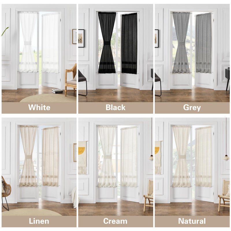 DUKIYO الستائر Dukiyo Linen French Farmhouse Door Surtains 2 لوحات W25 X L72 قضيب مزدوج جيب شبه شفاف الستائر المنزلق مع Tieback لحماية خصوصية ضوء تصفية الضوء القهوة - Image 3