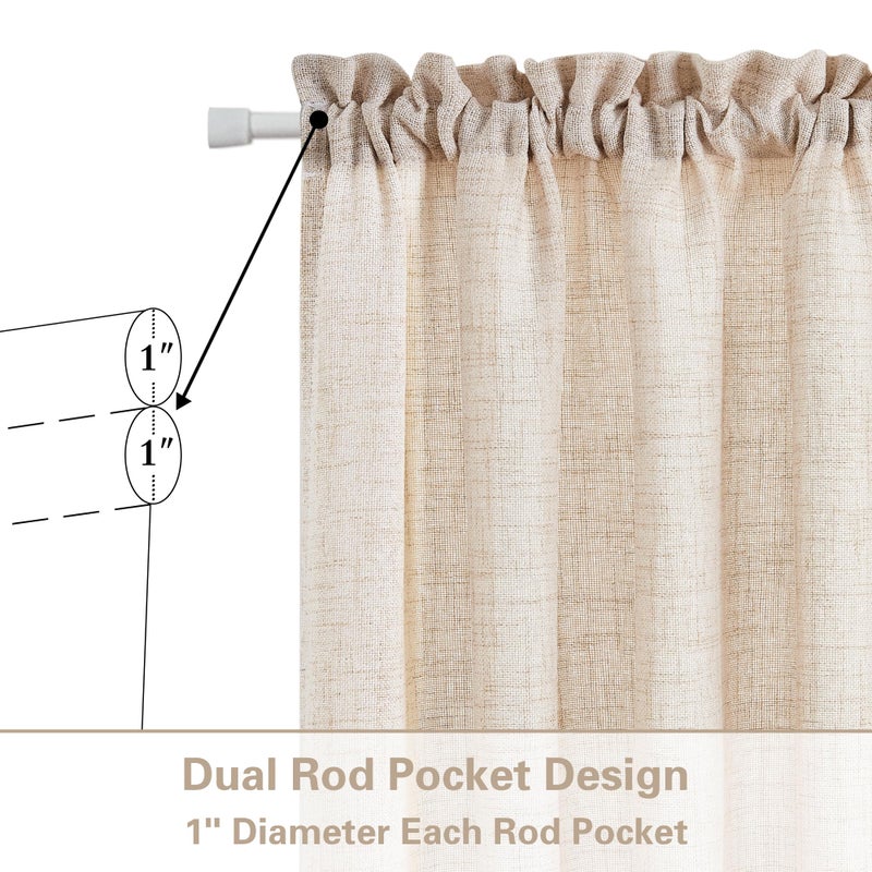 DUKIYO الستائر Dukiyo Linen French Farmhouse Door Surtains 2 لوحات W25 X L72 قضيب مزدوج جيب شبه شفاف الستائر المنزلق مع Tieback لحماية خصوصية ضوء تصفية الضوء القهوة - Image 2