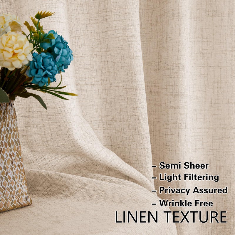 DUKIYO الستائر Dukiyo Linen French Farmhouse Door Surtains 2 لوحات W25 X L72 قضيب مزدوج جيب شبه شفاف الستائر المنزلق مع Tieback لحماية خصوصية ضوء تصفية الضوء القهوة - Image 4
