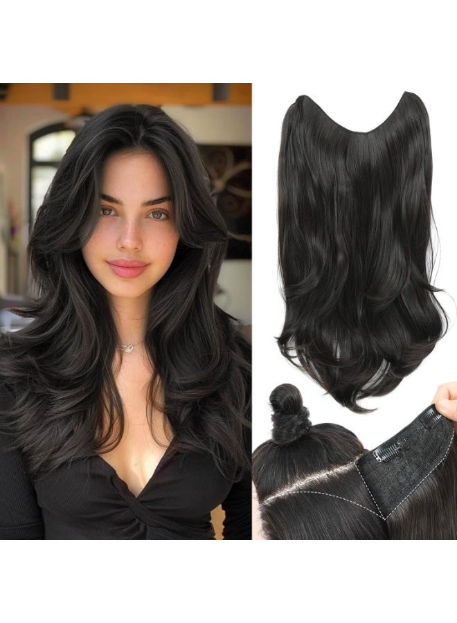 Joudi Black Hair Extensions V-Shaped 1PCS 55cm Hair Extension Clip in Body Wavy Natural Layered Thick Clip in Hair Extension Full head for women with Dense hair to increase volume Clip and go - Image 1