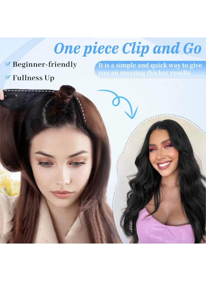 Joudi Black Hair Extensions V-Shaped 1PCS 55cm Hair Extension Clip in Body Wavy Natural Layered Thick Clip in Hair Extension Full head for women with Dense hair to increase volume Clip and go - Image 3