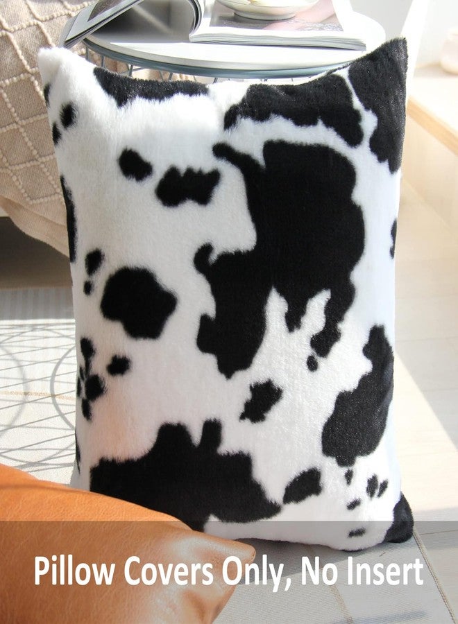 JOJUSIS Cowhide Throw Pillow Covers Farmhouse Animal Skin Soft Cozy Fleece Flurry Cushion Case Cow Pattern Faux Fur Pillowcases for Couch Bedroom Set of 2 18 x 18 Inch Black - Image 2