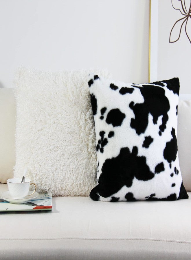JOJUSIS Cowhide Throw Pillow Covers Farmhouse Animal Skin Soft Cozy Fleece Flurry Cushion Case Cow Pattern Faux Fur Pillowcases for Couch Bedroom Set of 2 18 x 18 Inch Black - Image 3