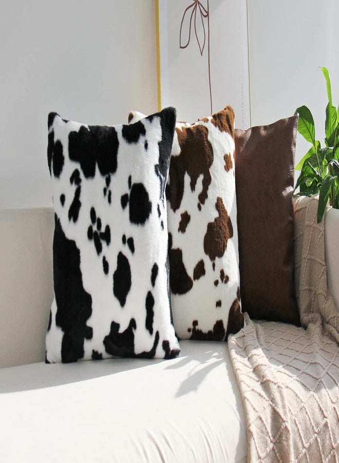JOJUSIS Cowhide Throw Pillow Covers Farmhouse Animal Skin Soft Cozy Fleece Flurry Cushion Case Cow Pattern Faux Fur Pillowcases for Couch Bedroom Set of 2 18 x 18 Inch Black - Image 5