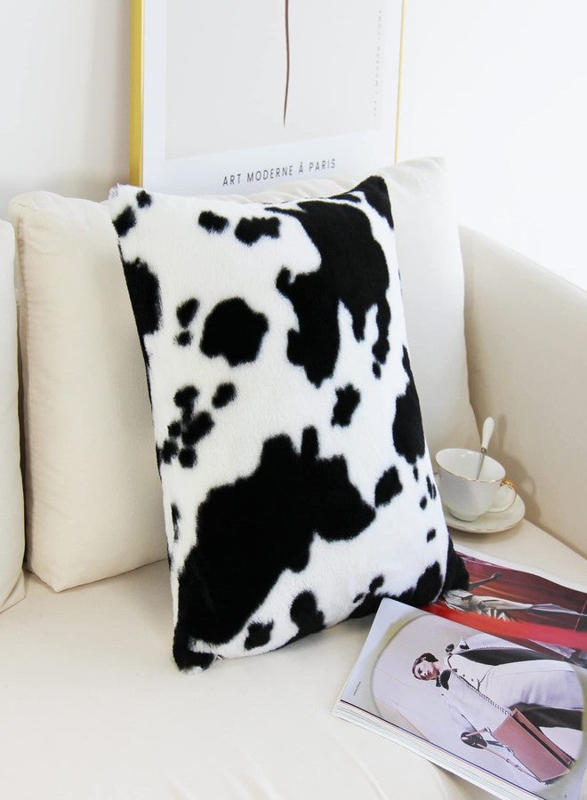 JOJUSIS Cowhide Throw Pillow Covers Farmhouse Animal Skin Soft Cozy Fleece Flurry Cushion Case Cow Pattern Faux Fur Pillowcases for Couch Bedroom Set of 2 18 x 18 Inch Black - Image 4