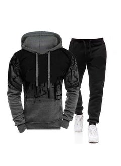Generic 2020 Autumn/Winter New Mens Hooded Sweatshirt Long Sleeve Casual Polo Shirt Jacket Fashionable Printing Training Set dark gray 