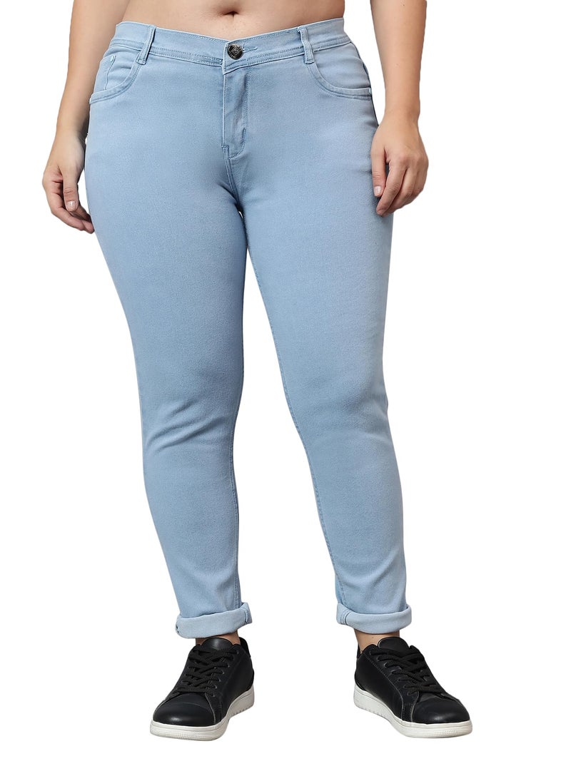 Nifty Women's Denim Stretchable Mid Rise Plus Size Jeans (NFTYPLS_PLN_ICE_36_Sky Blue_36) - Image 1