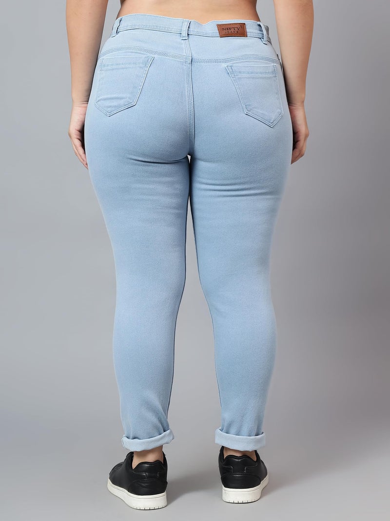 Nifty Women's Denim Stretchable Mid Rise Plus Size Jeans (NFTYPLS_PLN_ICE_36_Sky Blue_36) - Image 3
