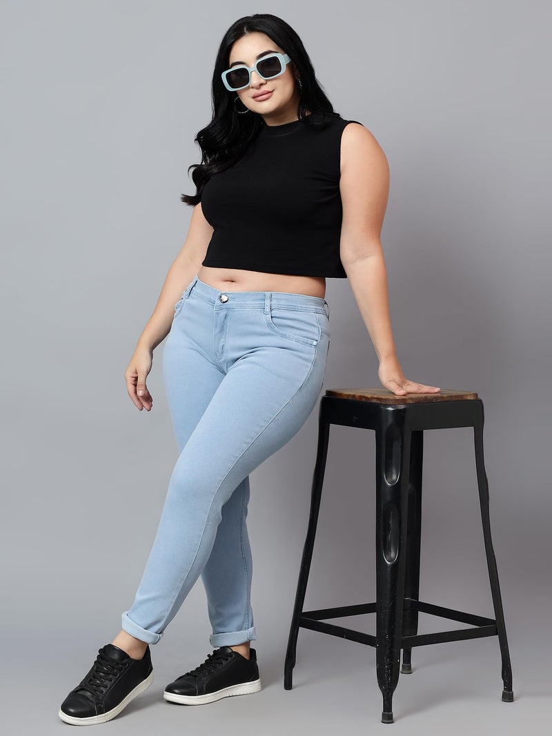 Nifty Women's Denim Stretchable Mid Rise Plus Size Jeans (NFTYPLS_PLN_ICE_36_Sky Blue_36) - Image 5