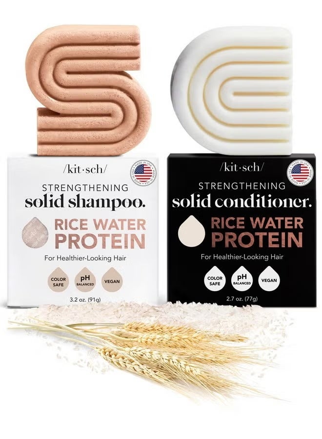 Kitsch Rice Bar Shampoo and Conditioner Bar for Hair Growth | Made in US | Rice Shampoo Bar & Conditioner Bar for Strengthening Hair | Rice Water Shampoo Bar & Conditioner Soap | Paraben Free, 2pc Set