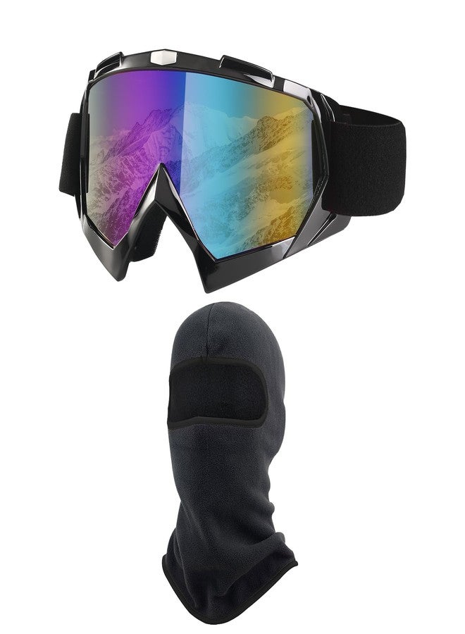 LJDJ Ski Goggles, Snowboard Motorcycle Goggles with Winter Neck Gaiter Face Cover for Men Women Skiing Fishing Hiking Cycling (Black) - Image 1