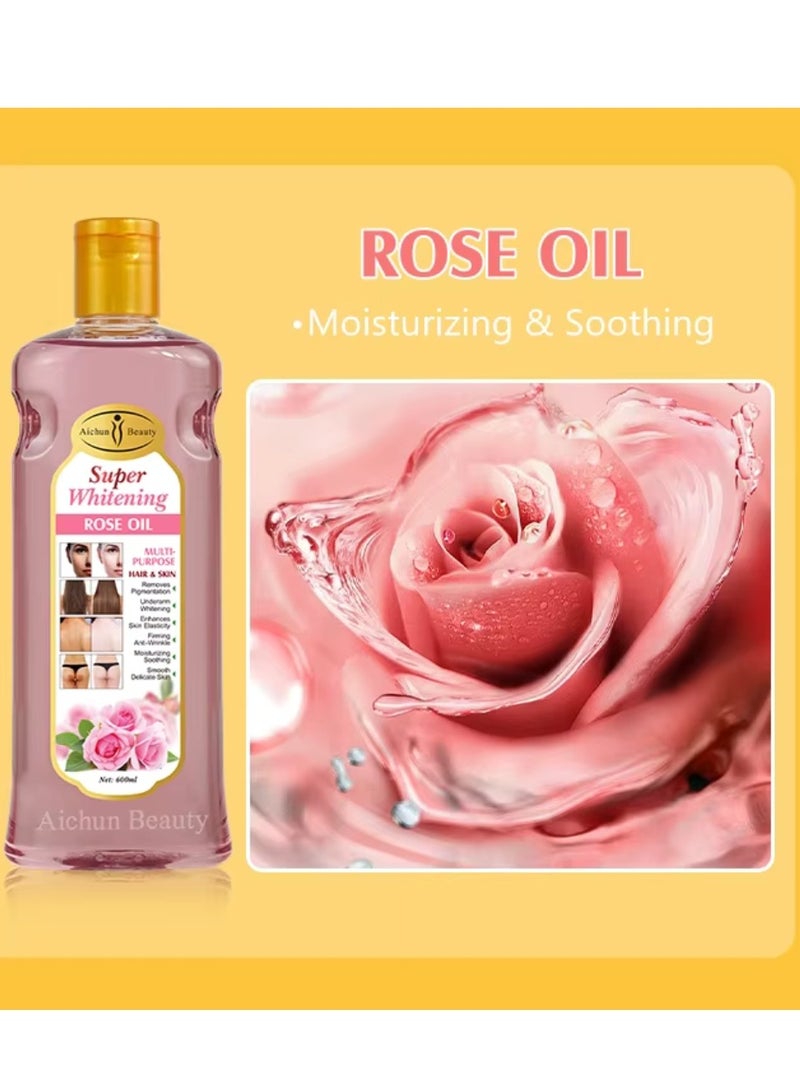 Aichun beauty 600ML Super Whitening Rose Multi Purpose Hair and Skin Rose Underarm Thigh Body Skin Whitening Remove Pigmentation Firming Moisturizing Smooth Skincare Essential Oil For Women and Men - Image 2