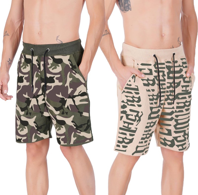 hotfits Men’s Printed Cotton Shorts – Pack of 2 | Comfortable Casual Shorts for Gym, Workout, Running & Lounge | Elastic Waist, Deep Pockets, Breathable Summer Wear - Image 2