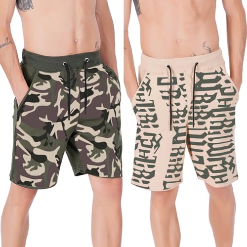 hotfits Men’s Printed Cotton Shorts – Pack of 2 | Comfortable Casual Shorts for Gym, Workout, Running & Lounge | Elastic Waist, Deep Pockets, Breathable Summer Wear - Image 1