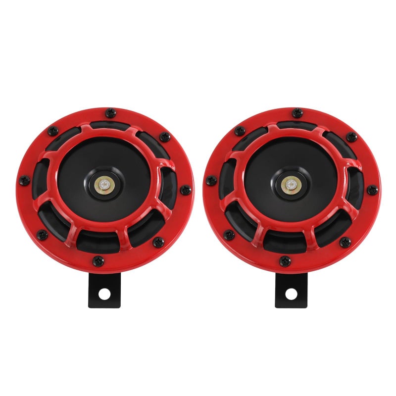 CARMOCAR Eletric Car Horn Kit 12V 135db Super Loud High Tone and Low Tone Metal Twin Horn Kit with Bracket for Cars Trucks SUVs RVs Vans Motorcycles Off Road Boats red