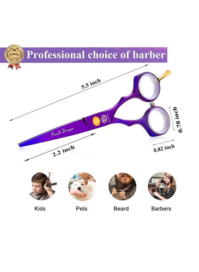 Purple Dragon - 5.5 inch Purple Hair Cutting Scissors Set with Razor, Leather Scissors Case, Barber Hair Cutting Shears Hair Thinning/Texturizing Shears for Professional Hairdresser or Home Use (Purple) - Image 1