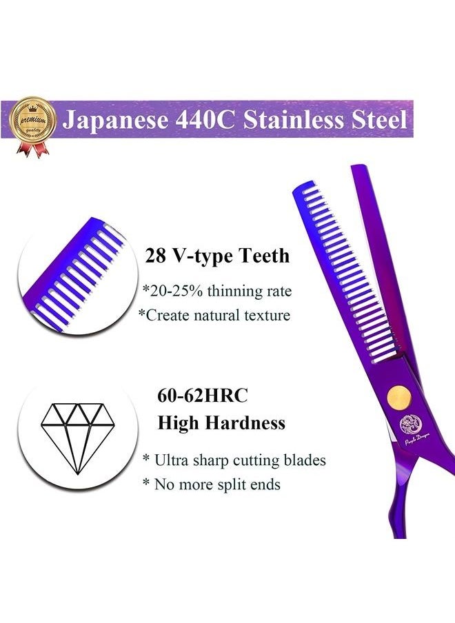 Purple Dragon - 5.5 inch Purple Hair Cutting Scissors Set with Razor, Leather Scissors Case, Barber Hair Cutting Shears Hair Thinning/Texturizing Shears for Professional Hairdresser or Home Use (Purple) - Image 1