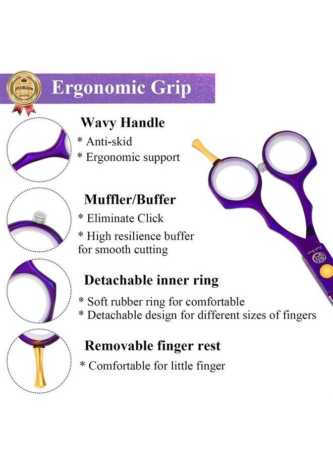 Purple Dragon - 5.5 inch Purple Hair Cutting Scissors Set with Razor, Leather Scissors Case, Barber Hair Cutting Shears Hair Thinning/Texturizing Shears for Professional Hairdresser or Home Use (Purple) - Image 1