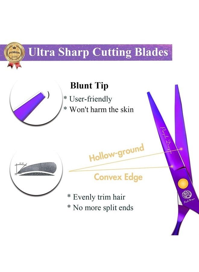Purple Dragon - 5.5 inch Purple Hair Cutting Scissors Set with Razor, Leather Scissors Case, Barber Hair Cutting Shears Hair Thinning/Texturizing Shears for Professional Hairdresser or Home Use (Purple) - Image 1