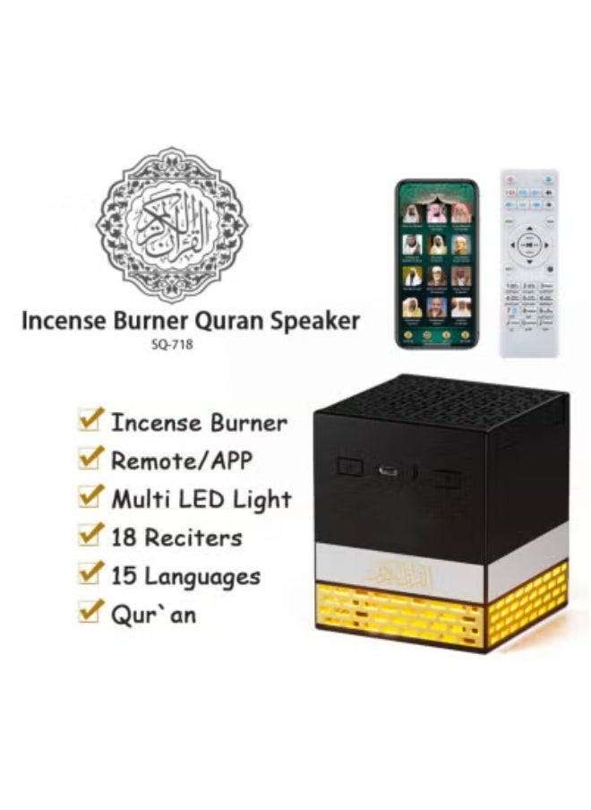 JAJEEK SQ-718 Quran Speaker with Bakhoor Burner – 8GB Bluetooth Islamic Speaker with 18 Reciters, 15 Translations, Remote & App Control, Multi-Color LED Light Options, MP3 Playback – Kaaba-Inspired Design – Ideal for Prayer Rooms, Gifting & Home Décor  - Image 2
