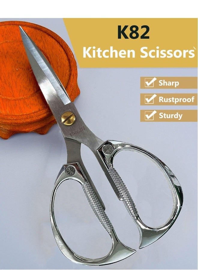 Heavy Duty Stainless Steel Kitchen Shears Multi-Purpose Sharp Scissors for Meat Fish Herbs Non-Slip Handle Kitchen Tool Silver - Image 2