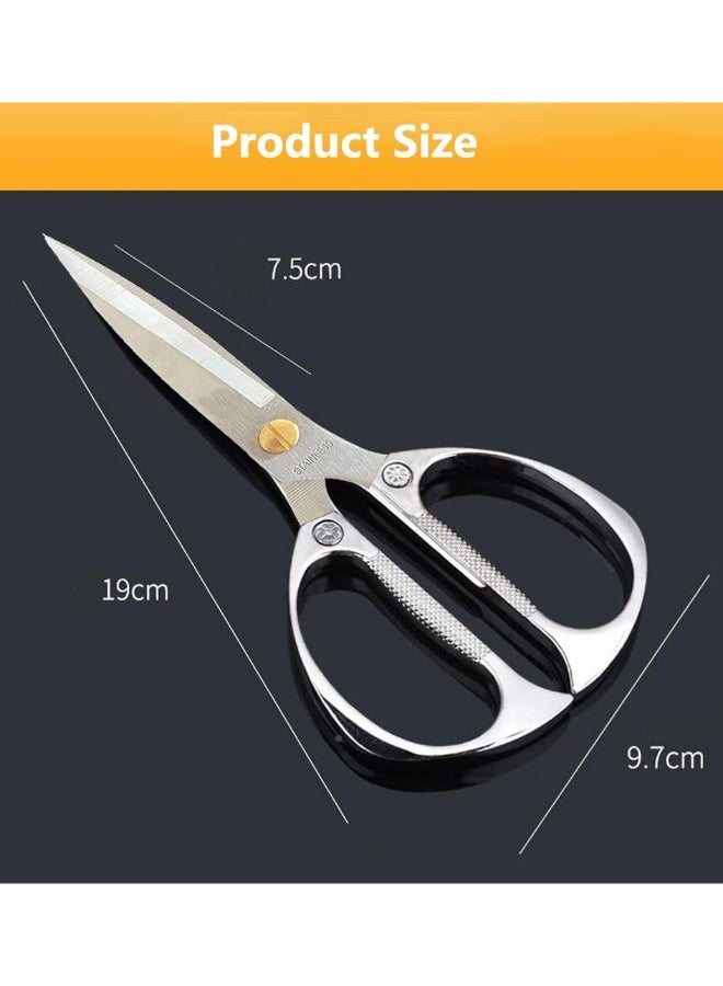 Heavy Duty Stainless Steel Kitchen Shears Multi-Purpose Sharp Scissors for Meat Fish Herbs Non-Slip Handle Kitchen Tool Silver - Image 3