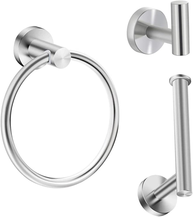 POPETPOP 304 Stainless Steel Towel Ring Set Rustproof Wall-Mounted Bathroom Towel Holder 3-Piece Storage Rack for Home and Bathroom Organization - Image 1
