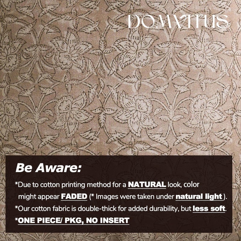 DOMVITUS Floral Pillow Covers 18x18 Throw Pillow Covers Block Print Vintage Decorative Neutral Pillow Cover for Couch Bed Living Room Light Camel 1PC - Image 3