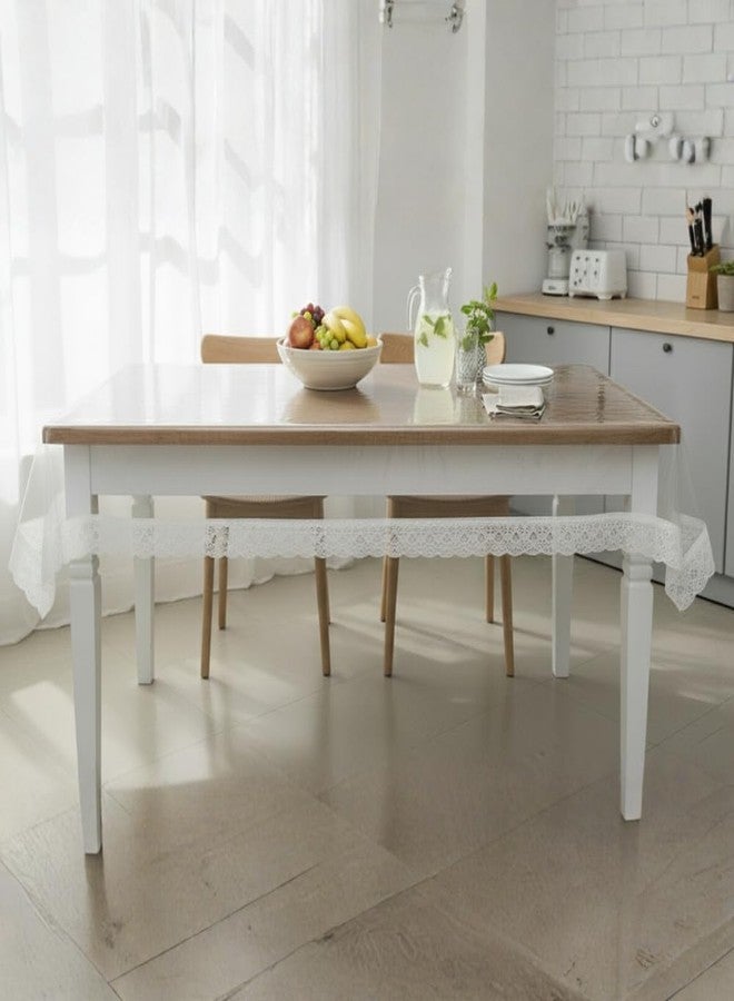 STITCHNEST PVC Transparent 12 Seater Dining Table Cover with White Lace, (60x120 Inches) - Image 2