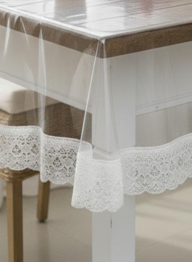 STITCHNEST PVC Transparent 12 Seater Dining Table Cover with White Lace, (60x120 Inches) - Image 1