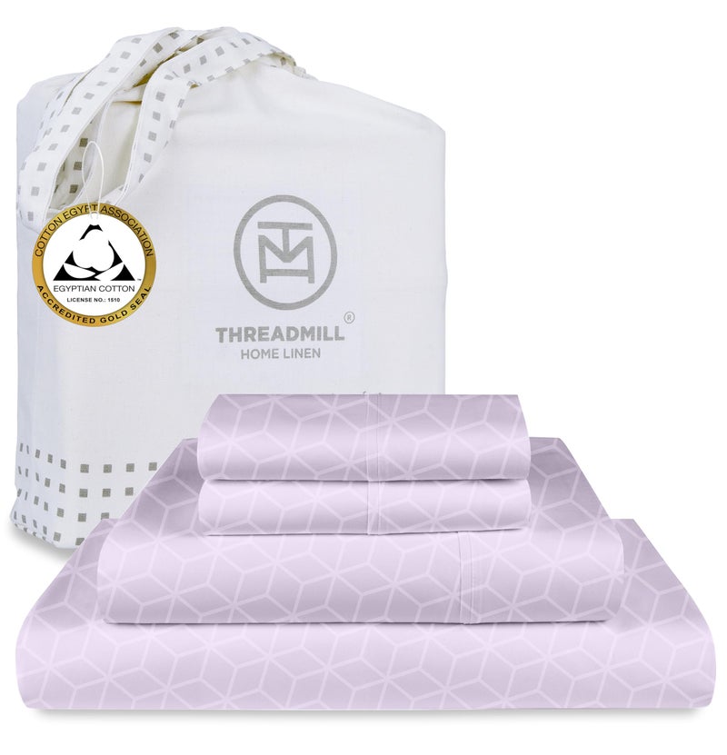 Threadmill Egyptian Cotton Queen Sheet Set  100 Certified Egyptian Cotton Bed Sheets for Queen Size Bed  Deep Pocket Soft Cooling Damask Jacquard Bedding  Lilac